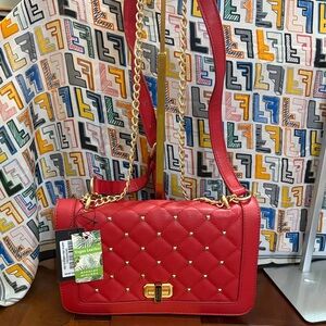 Badgley Mischka Red Quilted Crossbody Bag